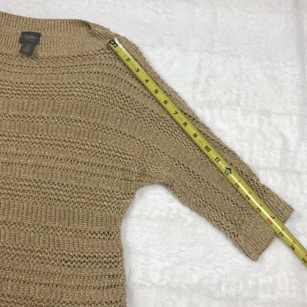 Chicos Travelers Womens Sweater Size 0 Small 4 Gold 3/4 Dolman Sleeve Open Knit - Picture 6 of 7